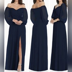 Dessy Collection Convertible Neck Long Sleeve Chiffon Gown 8